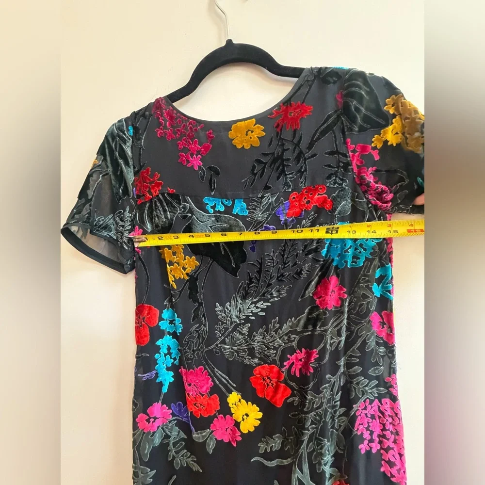 Anthropologie Maeve Alisa Burnout Velvet Tee Dress, Short Black Multicolor Dress